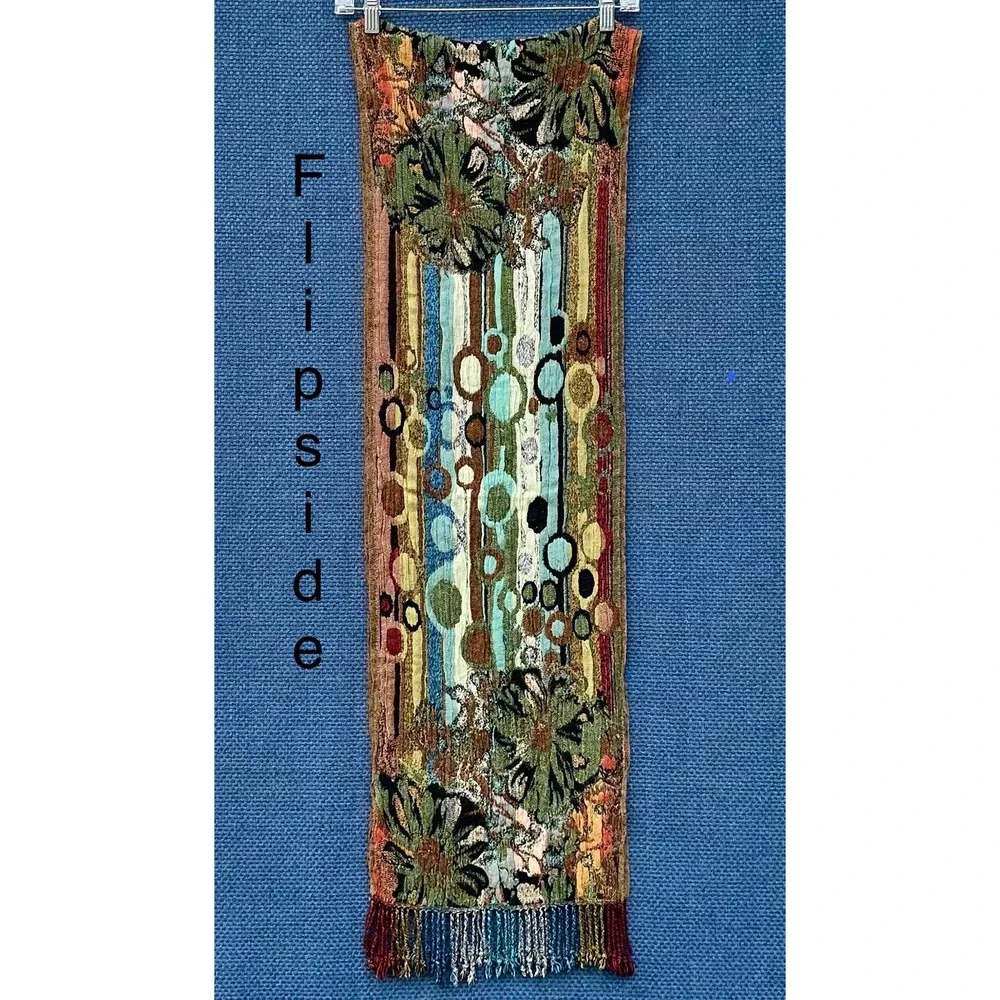 Art To Wear Silk Viscose Woven Scarf Nepal Abstract Floral Fringe Boho Wrap